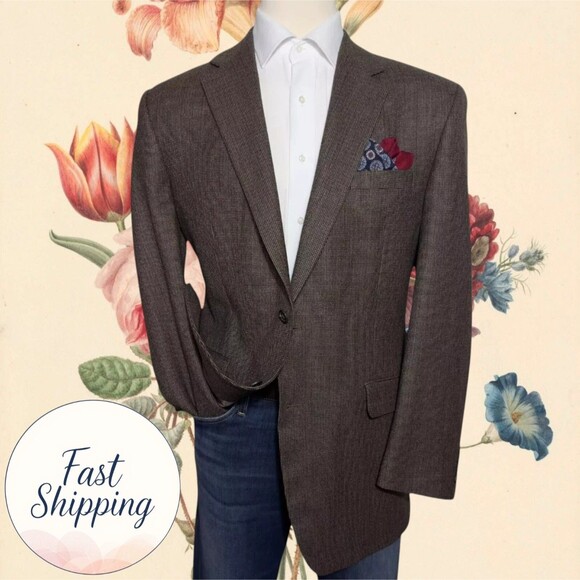 CHAPS Classic fit Men’s 44L Brown Lambswool Blazer Sport Coat 2 Button Jacket - Picture 1 of 13